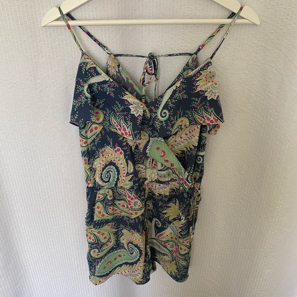 Blue Floral Paisley Ruffled Romper - Picture 7 of 8